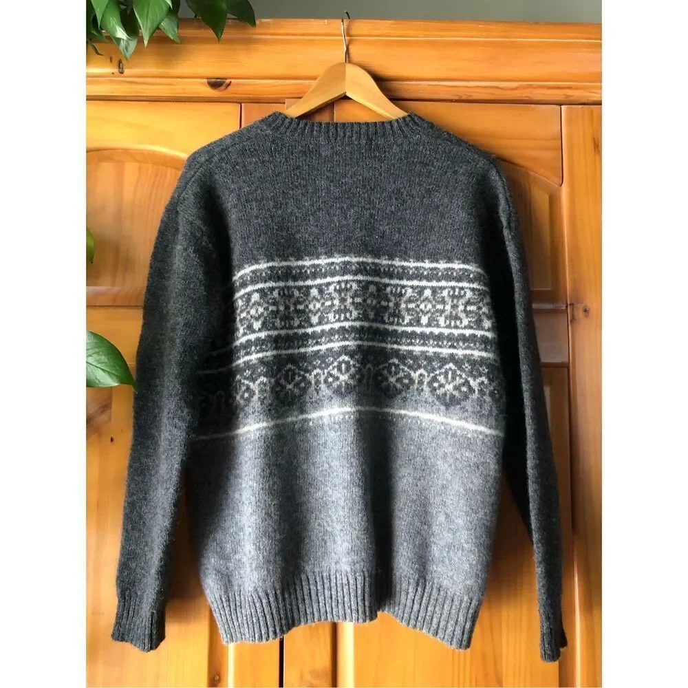 Express Bleus Wool Fair Isle V-Neck Sweater Gray Men’s L